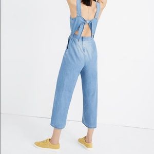 Madewell apron bow-back denim jumpsuit